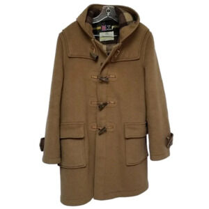 Vintage Aquascutum Brown Wool Duffle Coat Hooded Blanket Plaid Lined